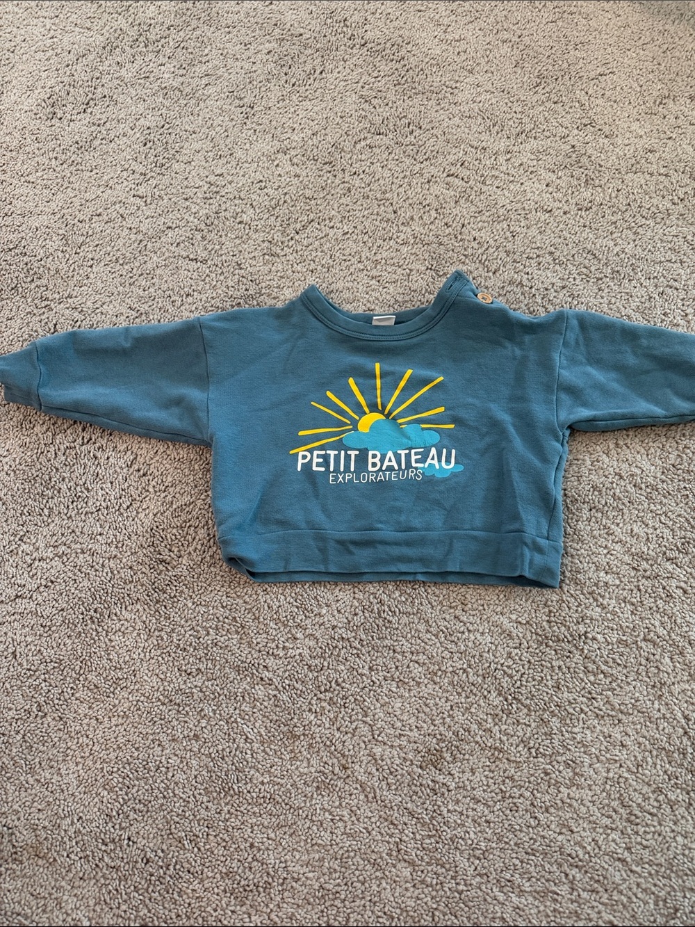Petit Bateau Teal Kids Sweatshirt with Sun and Cloud Graphic